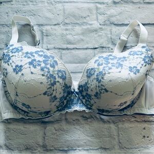 Beautiful Cacique Blue & White Floral Lace Push-up Bra 44D
